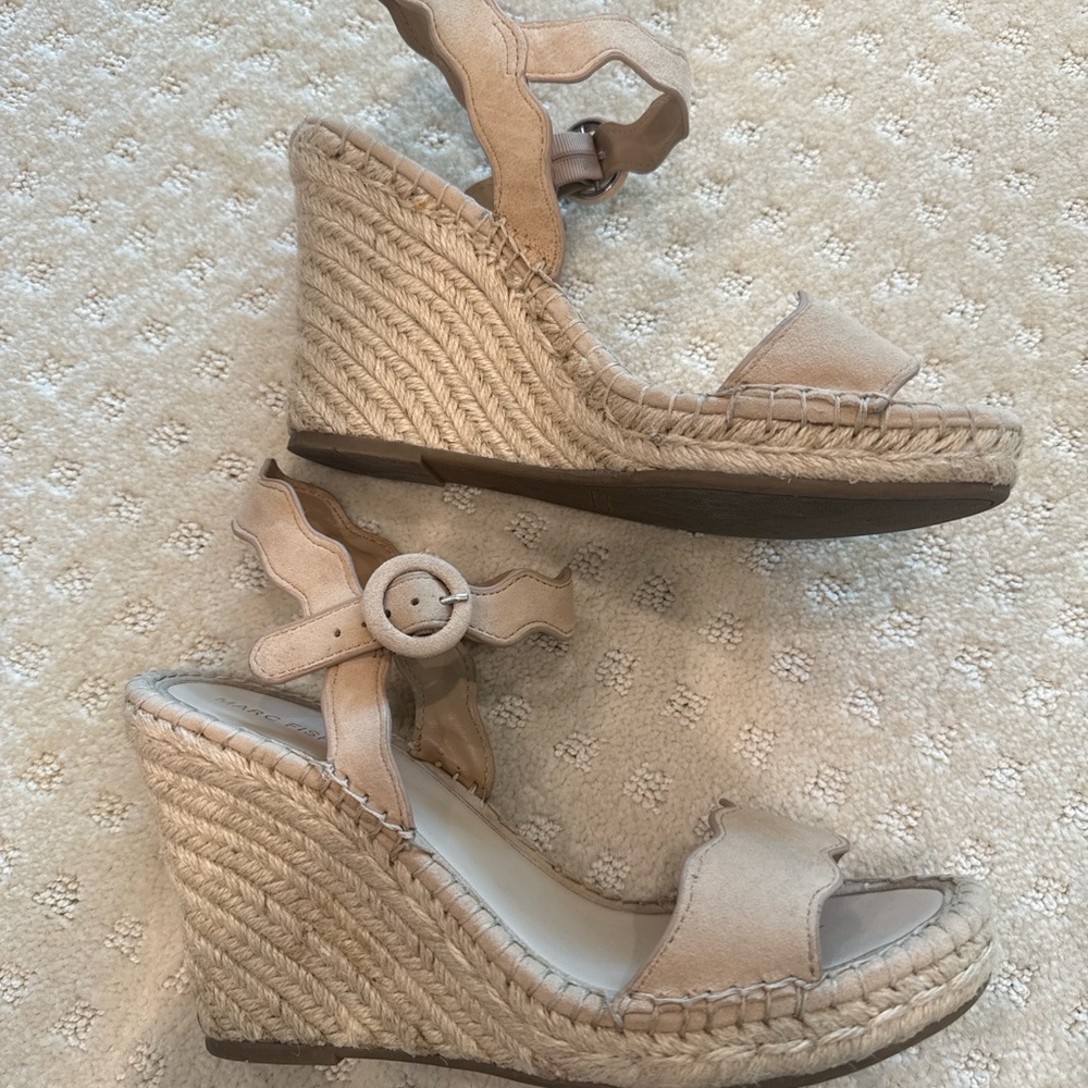 Marc Fisher Scalloped Espadrille Wedge Sandals | Nude Suede | Size 10 - Picture 5 of 9